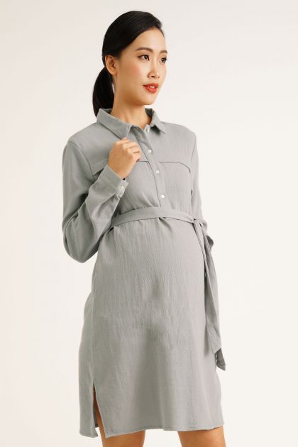 Maternity Sash Tie Nursing Shirt Dress