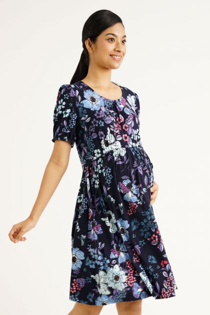 Maternity Puff Sleeve Short Dress