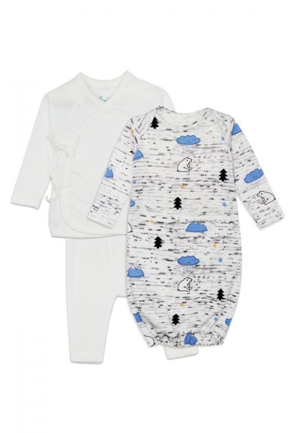 Newborn Baby White Wrap Pyjamas &amp; Blue Sleeping Gown Set