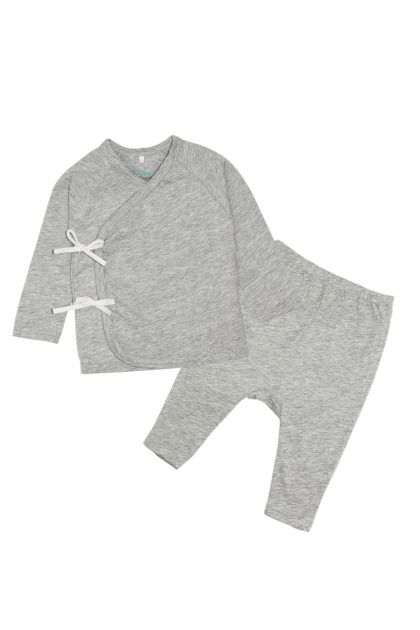 Newborn Baby Grey Wrap Pyjamas & Blue Sleeping Gown Set