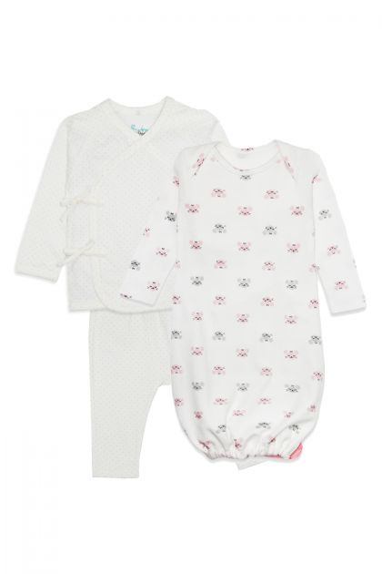 Newborn Baby Dot Wrap Pyjamas &amp; Pink Sleeping Gown Set